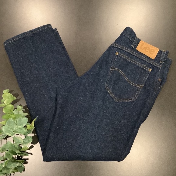 Lee Other - Vintage Lee Dark Rinsed Stone Wash Jeans Yellow Stitching Pleated Legs USA